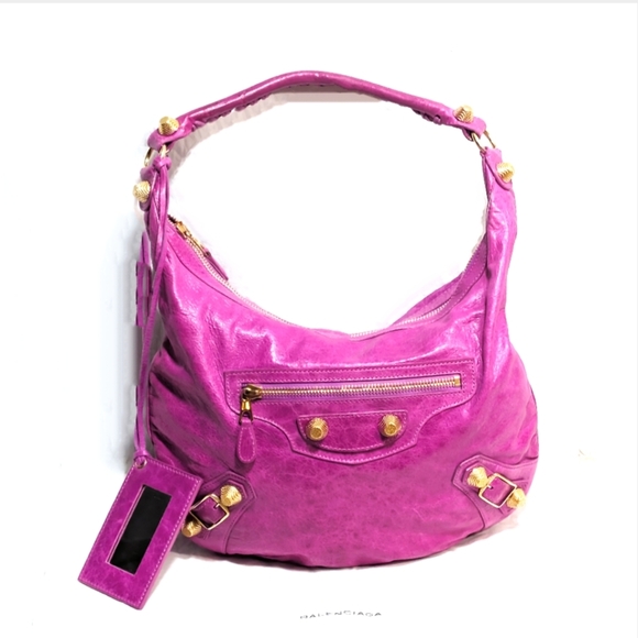 Balenciaga Handbags - Balenciaga Hot Pink Leather Hobo Bag with Gold Hardware